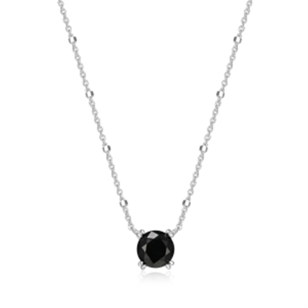 Sterling Silver Rhodium Plated Round Black Spinel Sparkle with 18" Chain