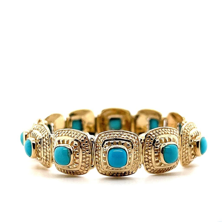 Estate 14K Yellow Gold Persian Turquoise Link Bracelet