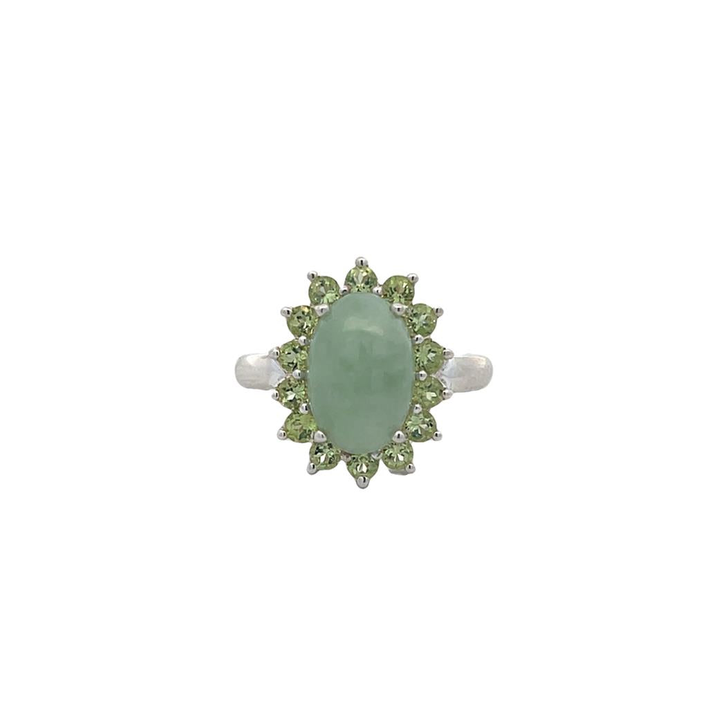 Estate Sterling Silver 6.57ctw Oval Dyed Jade & Peridot Halo Ring