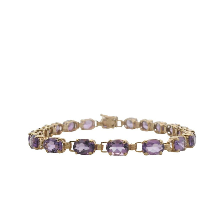 Estate 10K Yellow Gold Oval Amethyst Tennis Bracelet