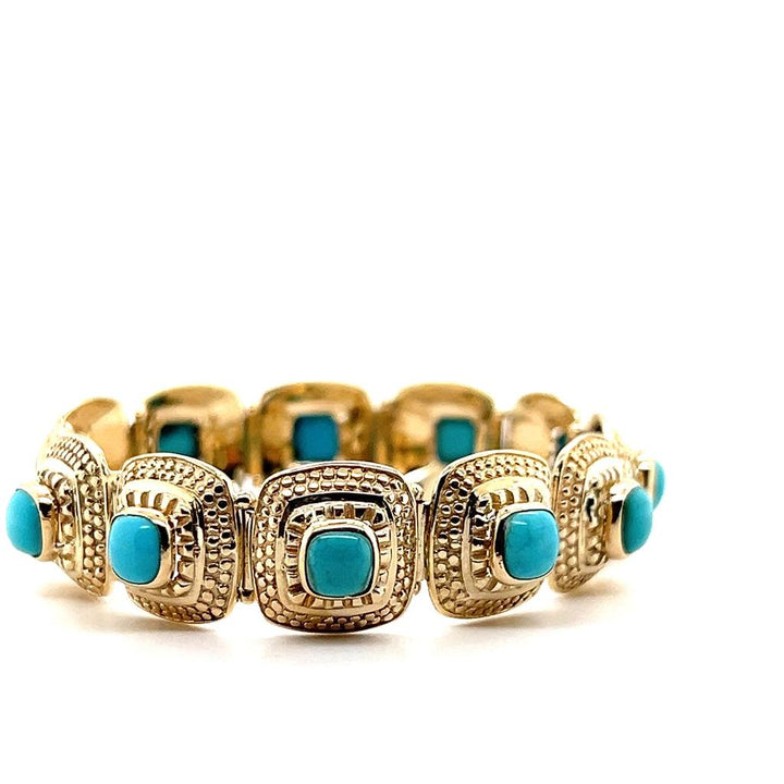 Estate 14K Yellow Gold Persian Turquoise Link Bracelet