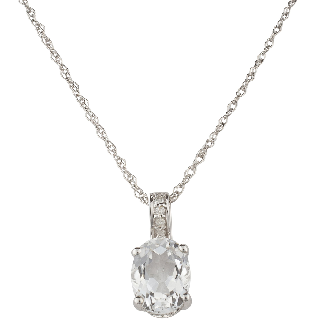 14K White Gold 1.44ctw Oval White Topaz & Diamond Drop Necklace