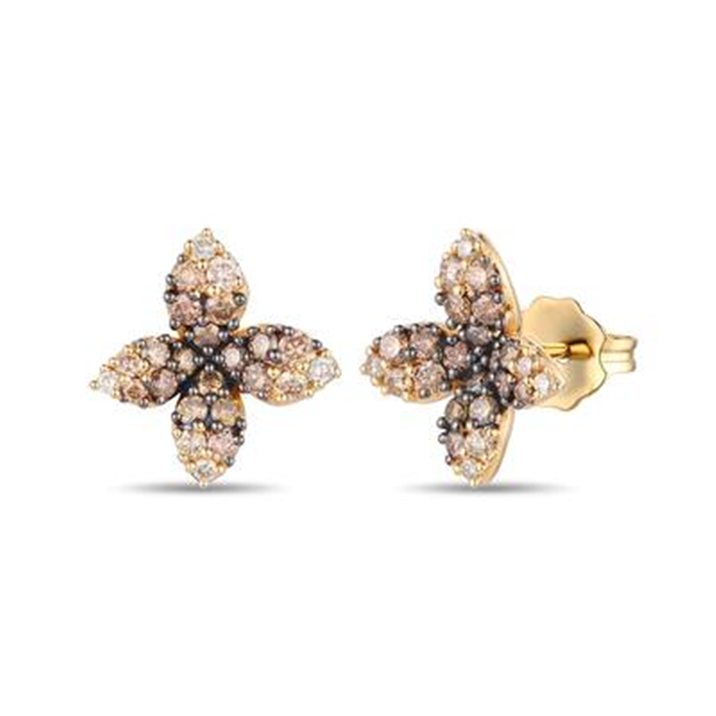 14K Yellow Gold 0.58ctw Ombre Chocolate Diamond Flower Stud Earrings by Le Vian