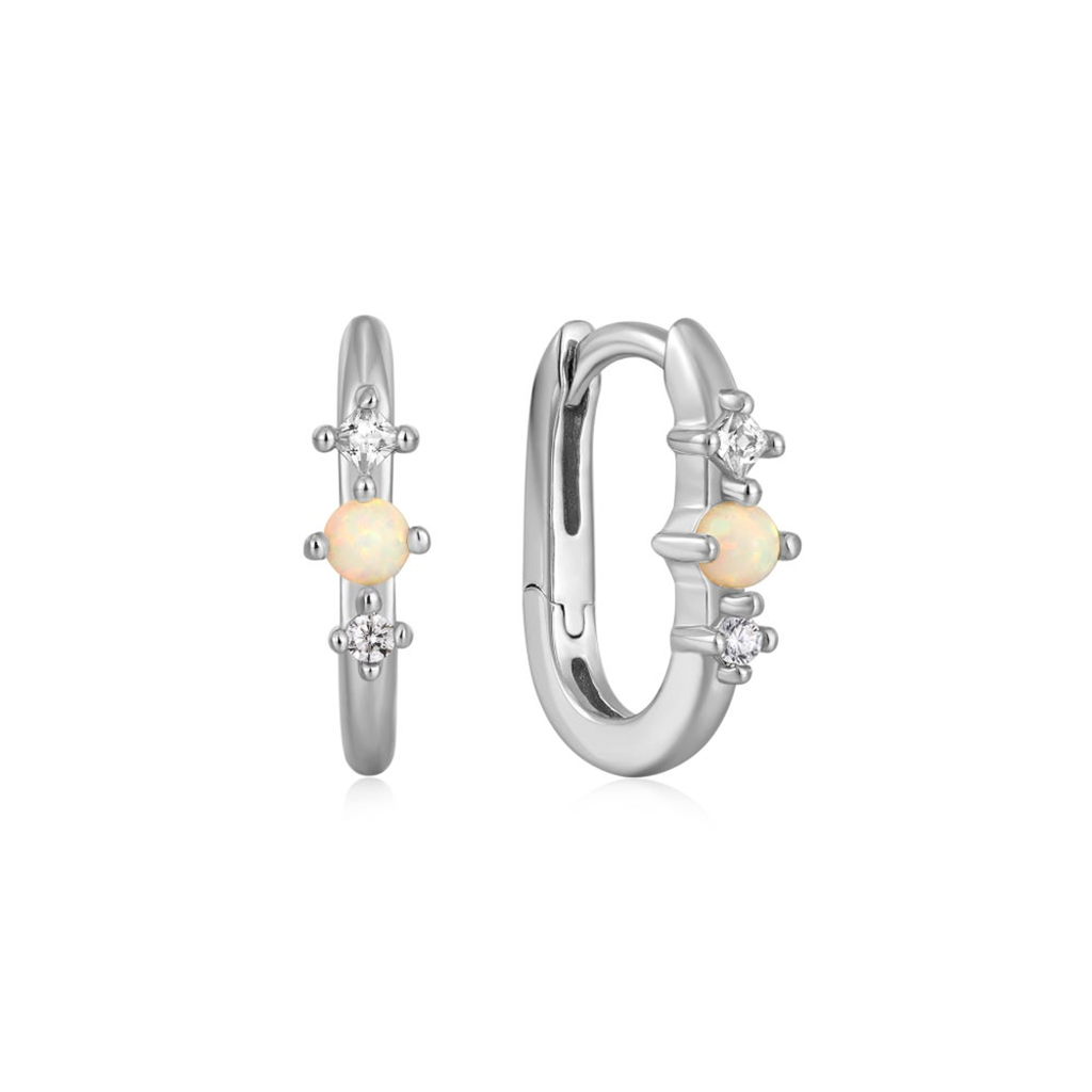 Sterling Silver Lab Kyoto Opal & Cubic Zirconia Huggie Hoop Earrings by Ania Haie
