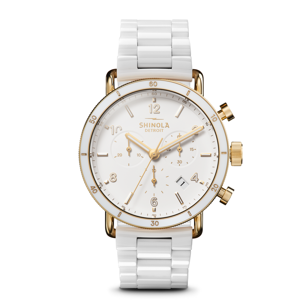 Shinola Canfield Sport 40mm Chronograph White Ceramic Gold-Tone