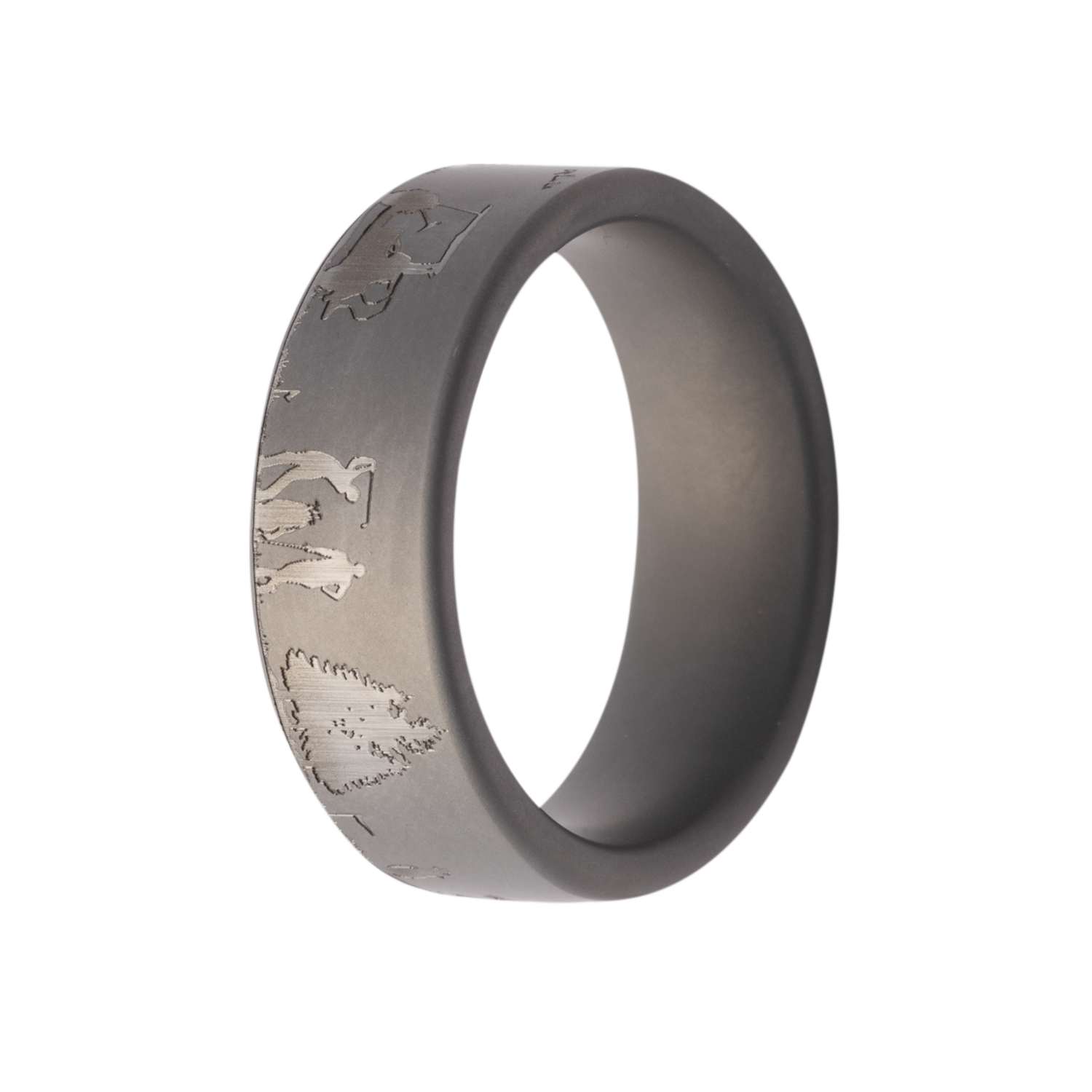 8mm Tungsten Flat Matte Men's Wedding Band - Golf Engraving Design