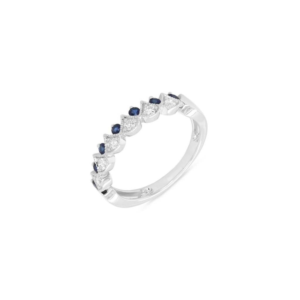 14K White Gold 0.41ctw Blue Sapphire & Diamond Multi Row Ring