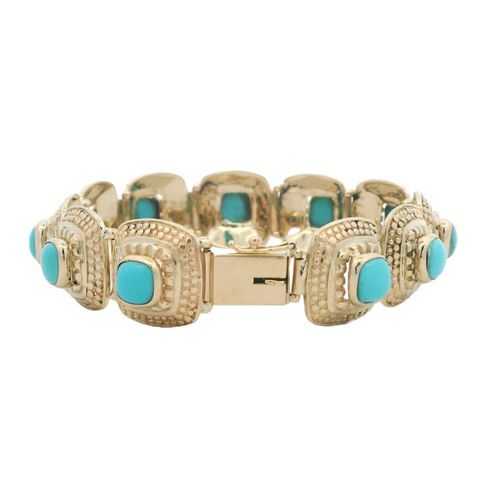 Estate 14K Yellow Gold Persian Turquoise Link Bracelet
