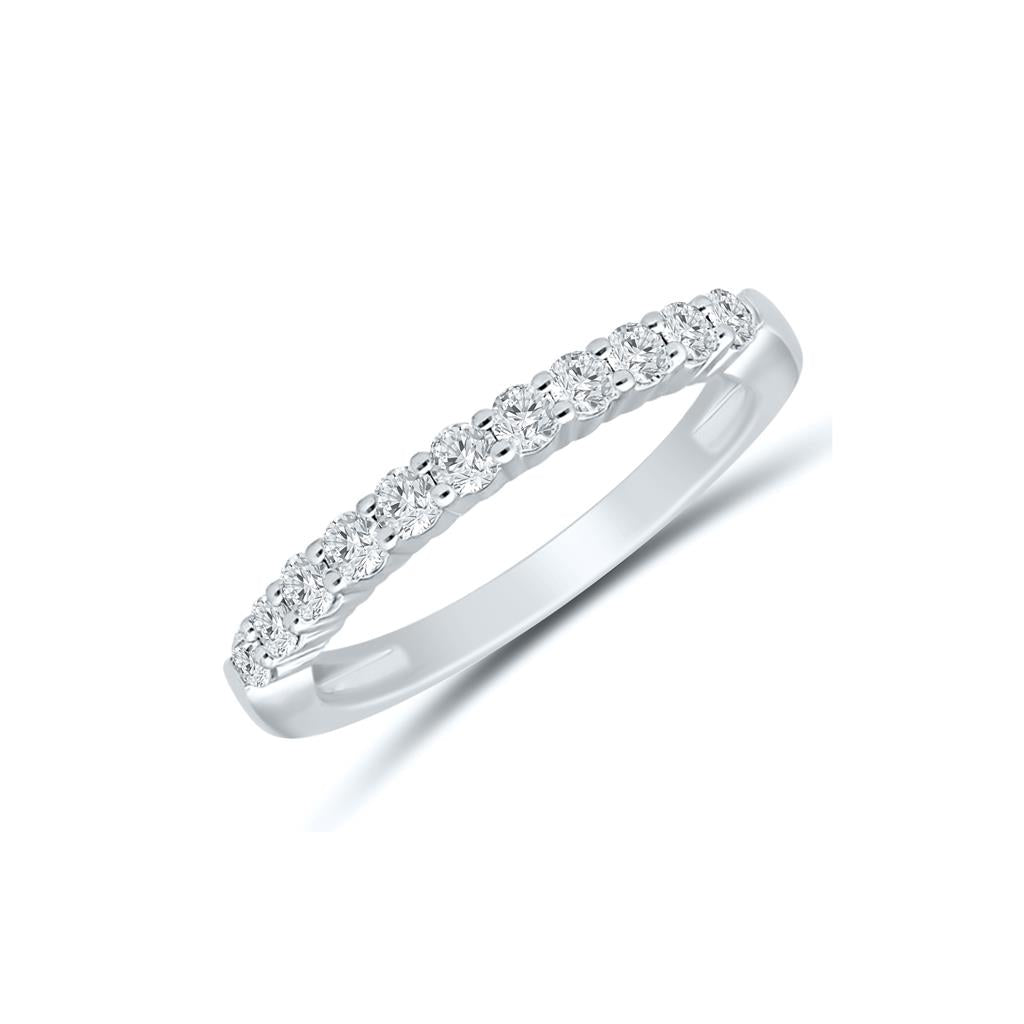 14K White Gold 0.50ctw Round Diamond Eleven Stone Wedding Band