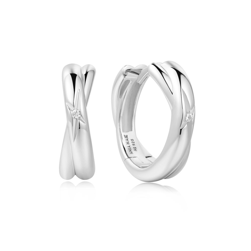 Sterling Silver Crossover Huggie Hoop Earrings by Ania Haie