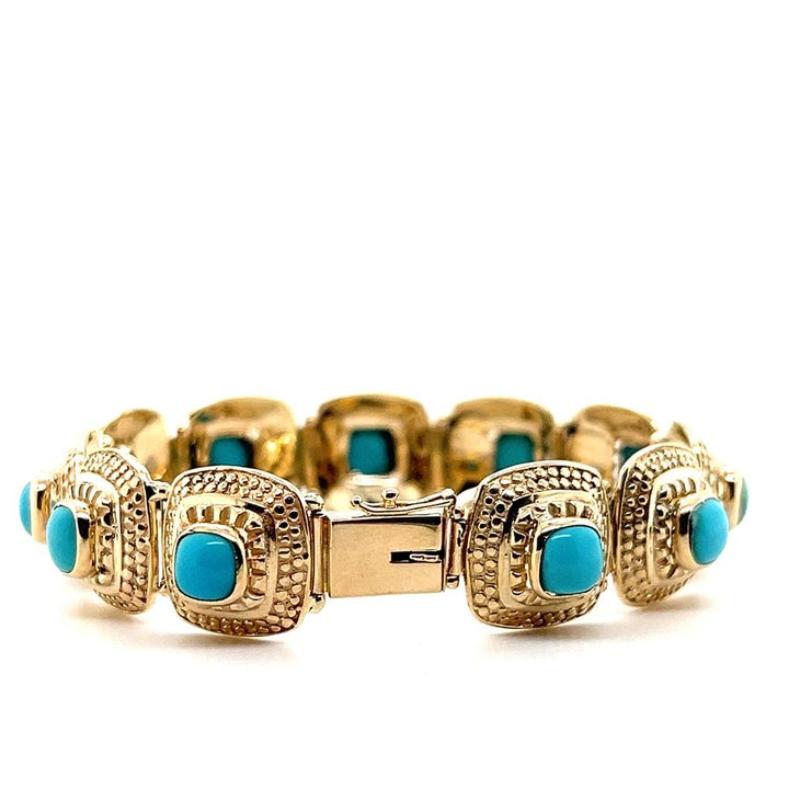 Estate 14K Yellow Gold Persian Turquoise Link Bracelet