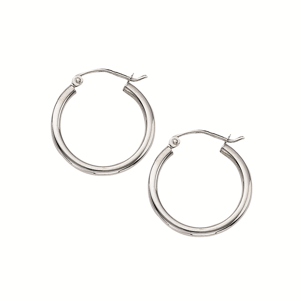 14K White Gold 2x25mm Polished Hoop Earrings