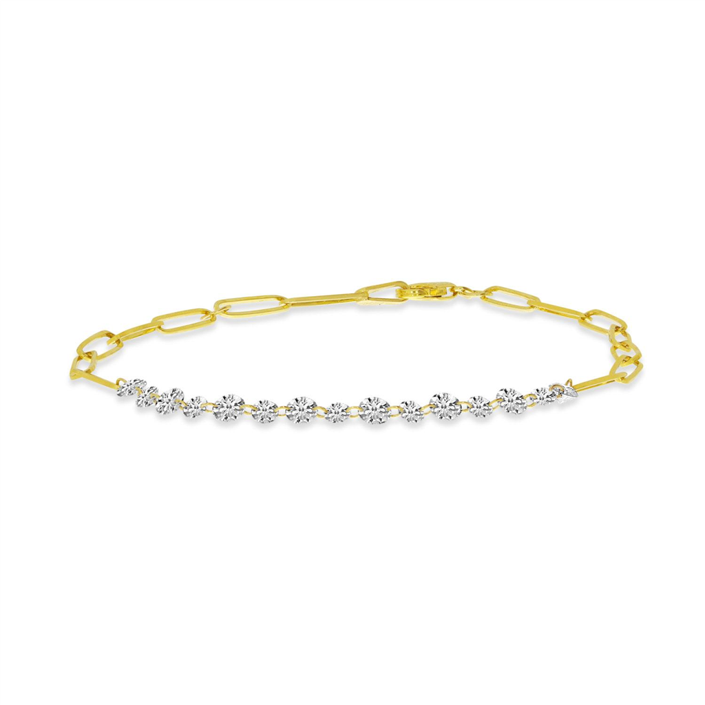 14K Yellow Gold 0.99ctw Dashing Diamond Paperclip Chain Bracelet