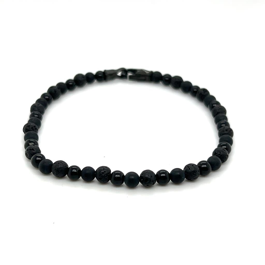 Black IP Stainless Steel Onyx and Lava Bead Bracelet by Italgem