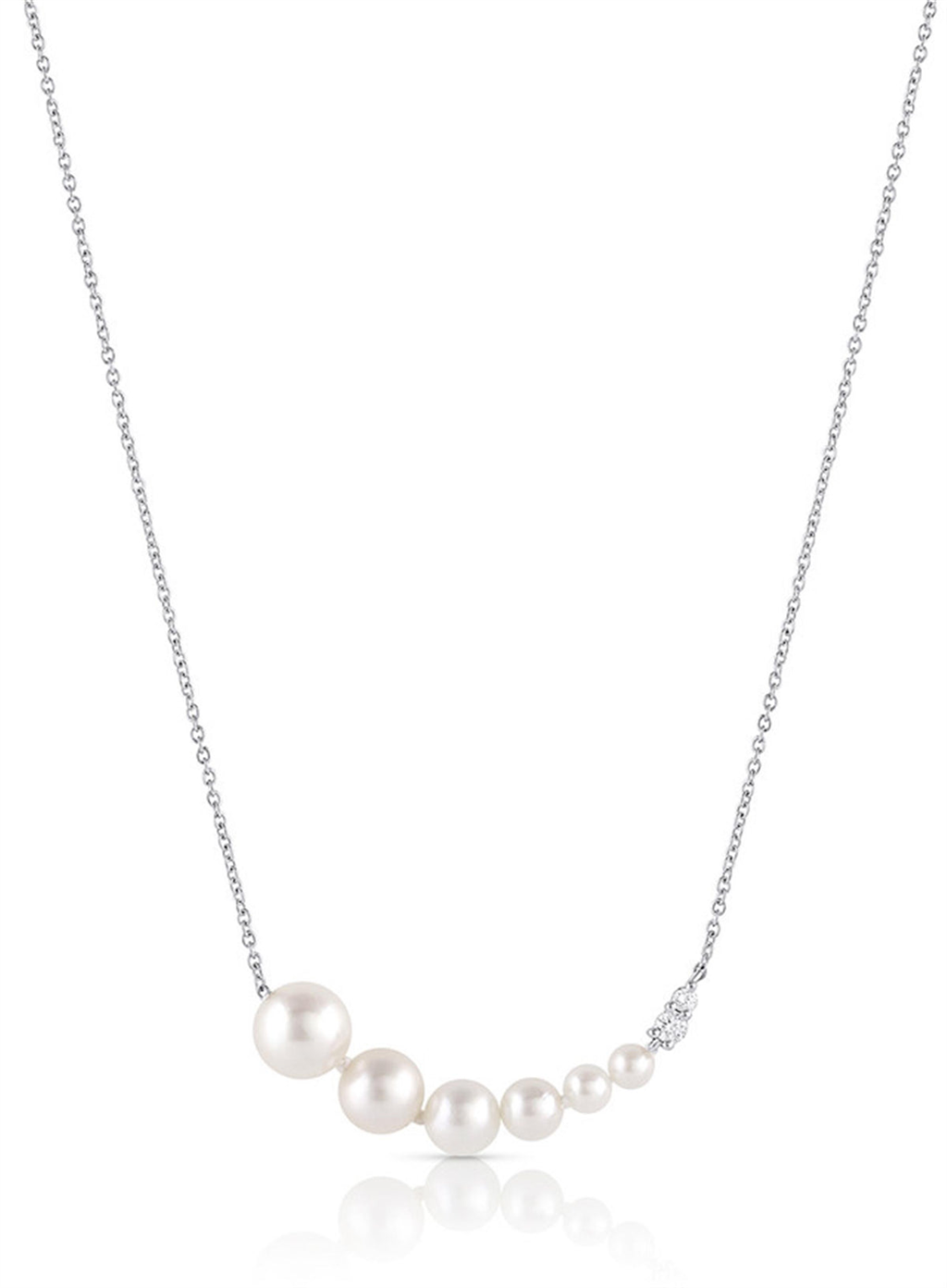 14K White Gold 3-7.5mm Akoya Pearl & Diamond Curved Bar Necklace