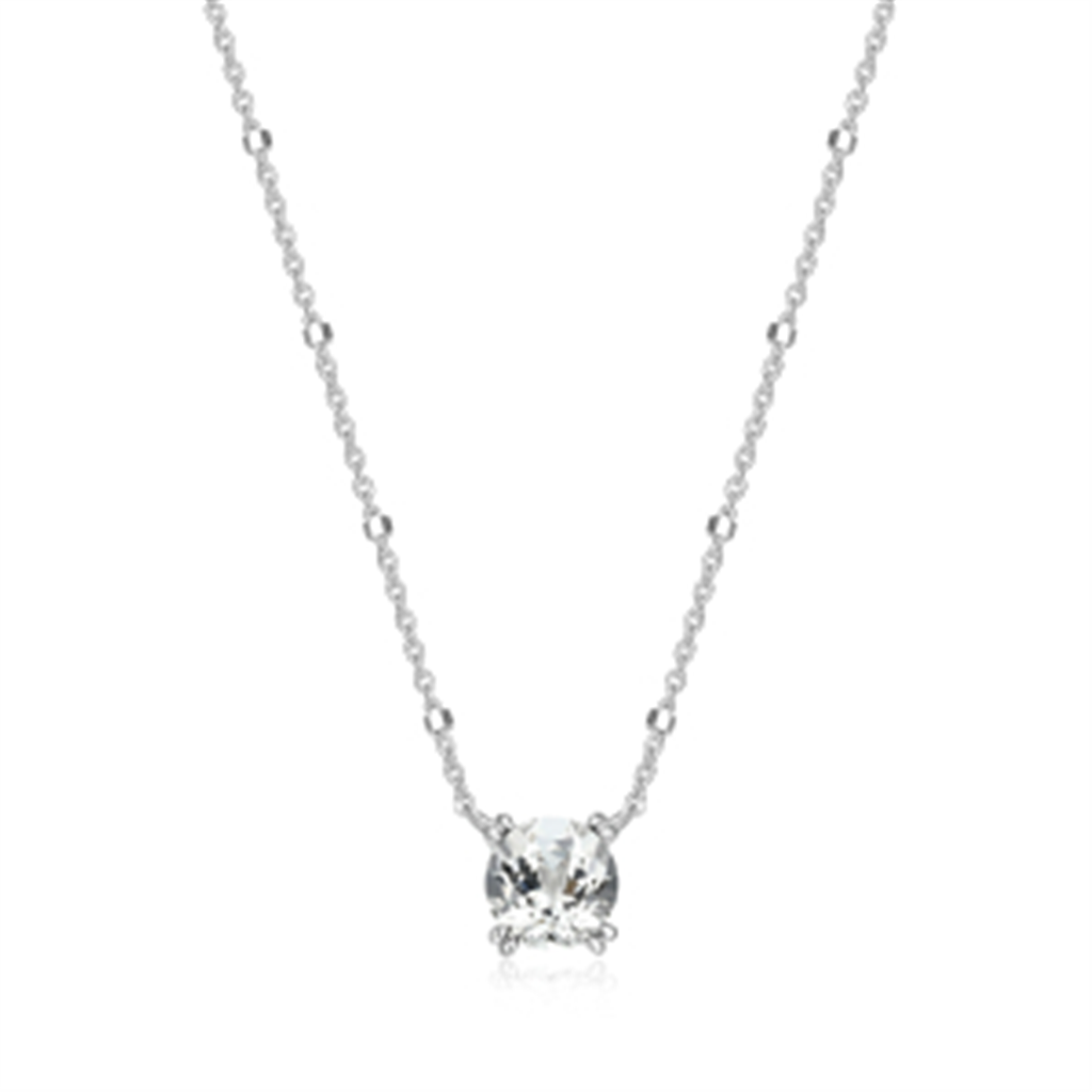 Sterling Silver Rhodium Plated Round White Topaz Sparkle Solitaire with 18" Chain