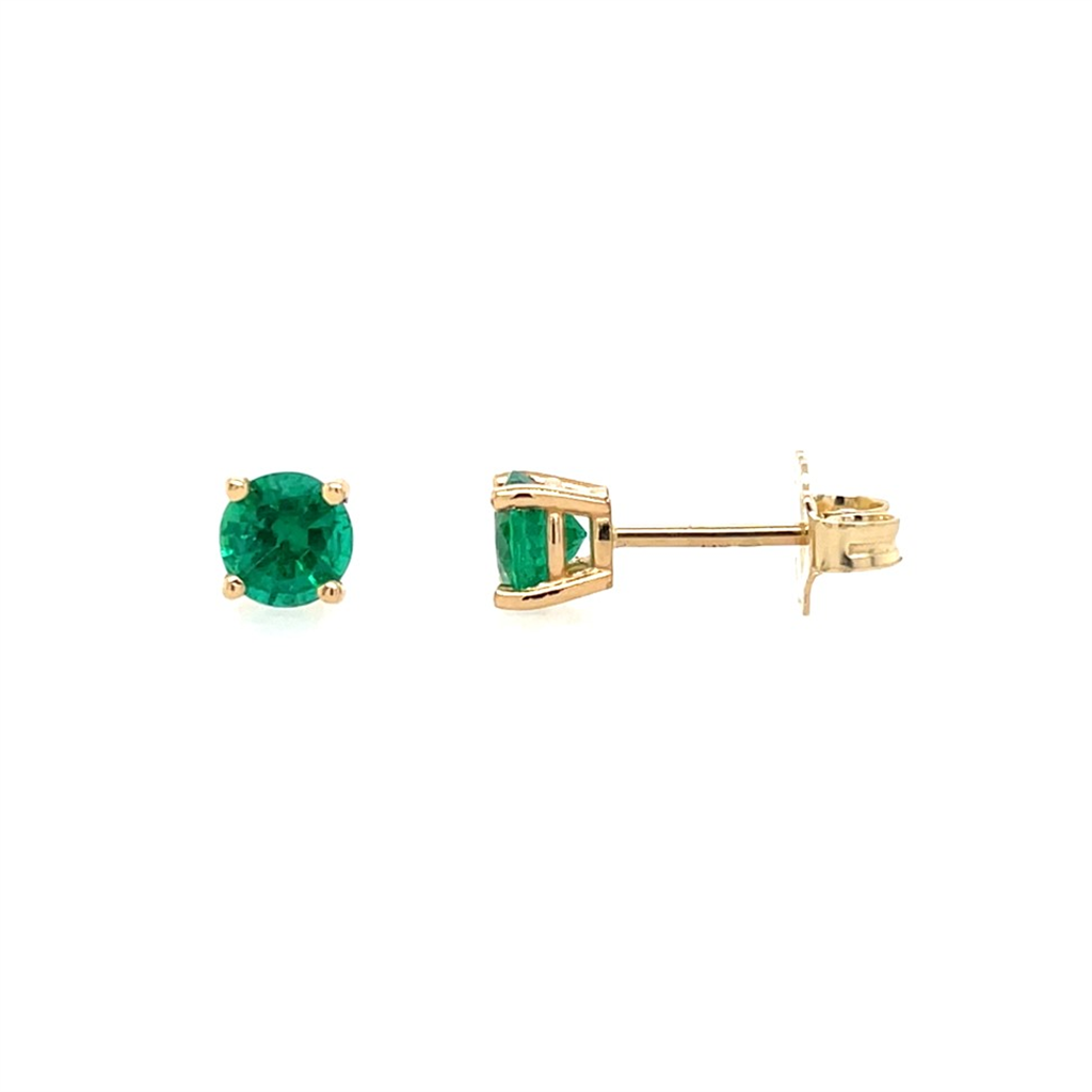 14K Yellow Gold 5mm Round Emerald Stud Earrings