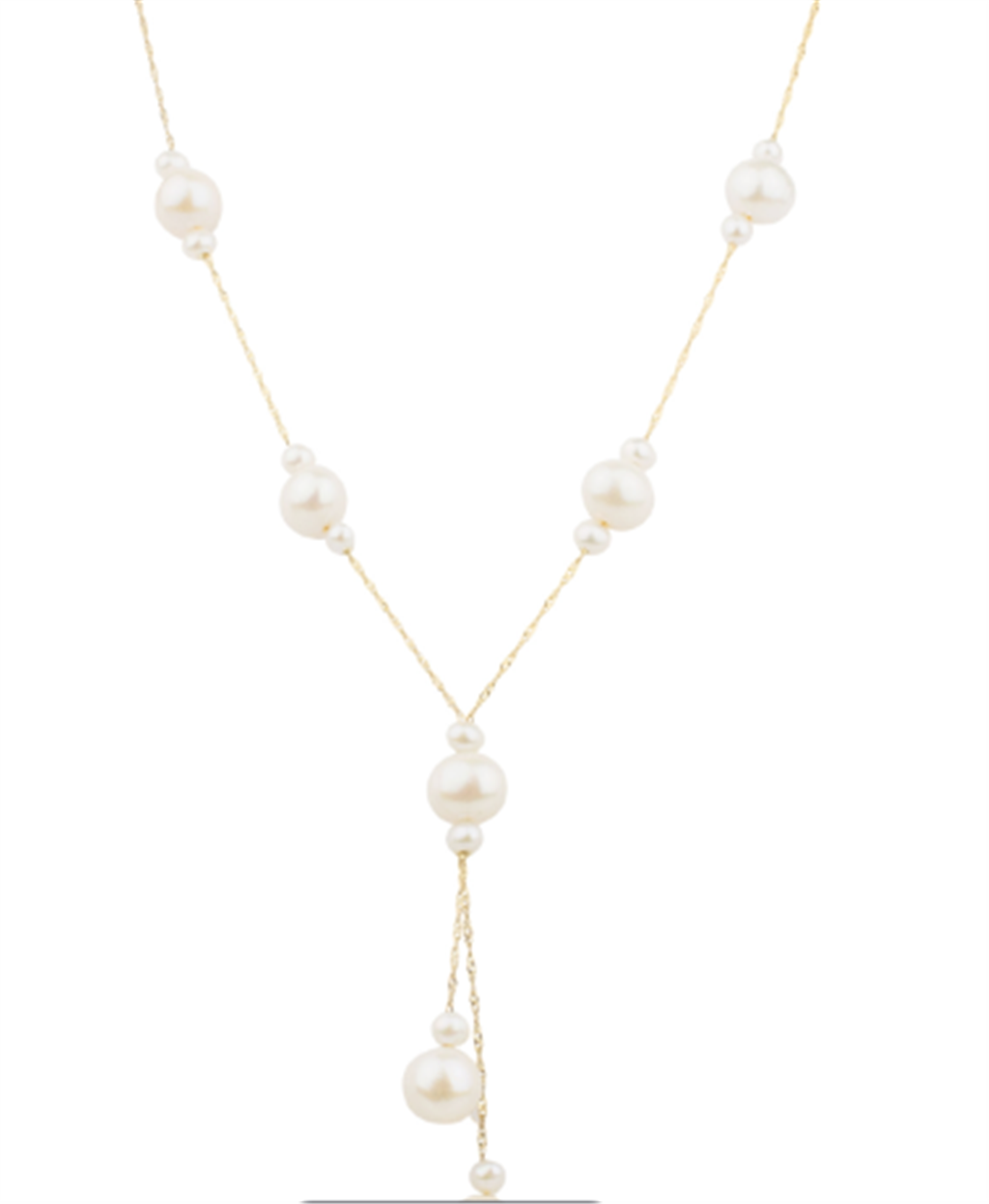 14K Yellow Gold 8.5-9mm Freshwater Pearl Drop Station Necklace