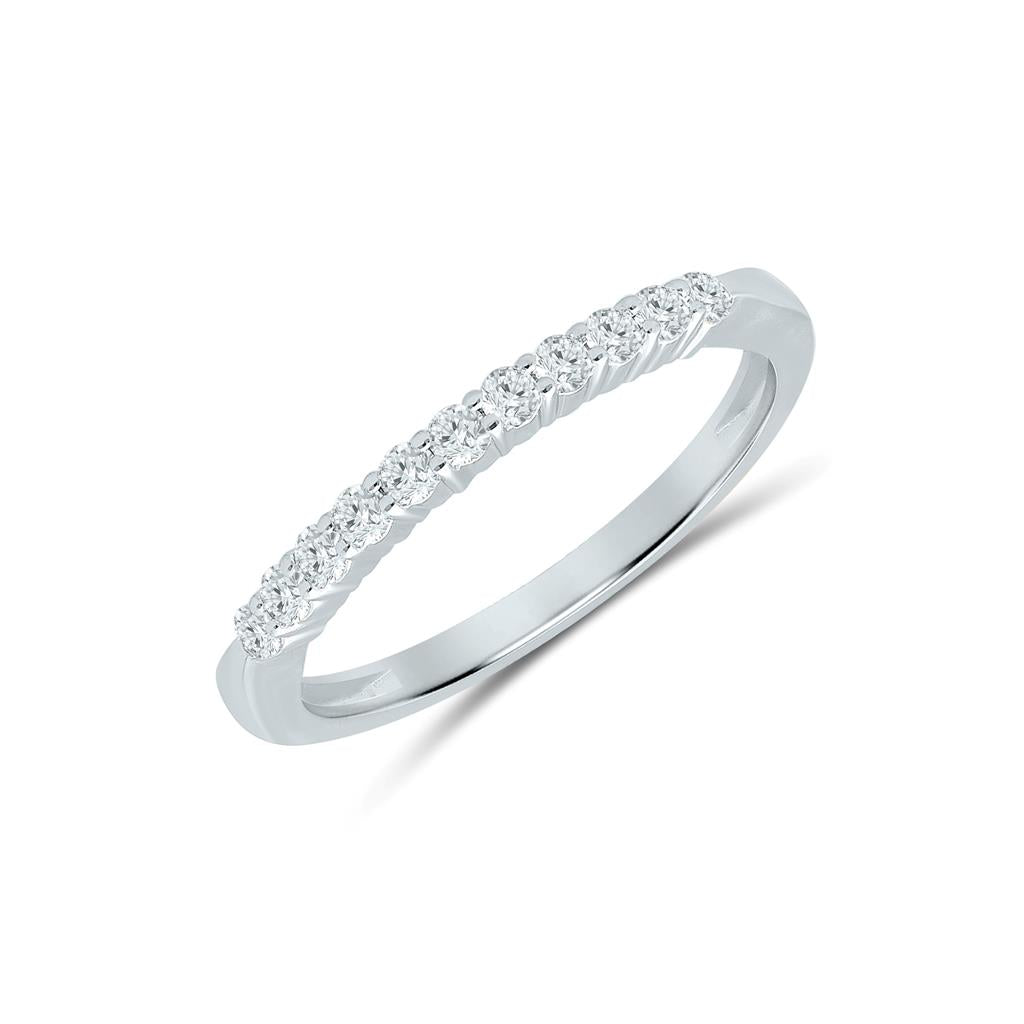 14K White Gold 0.25ctw Round Diamond Eleven Stone Wedding Band