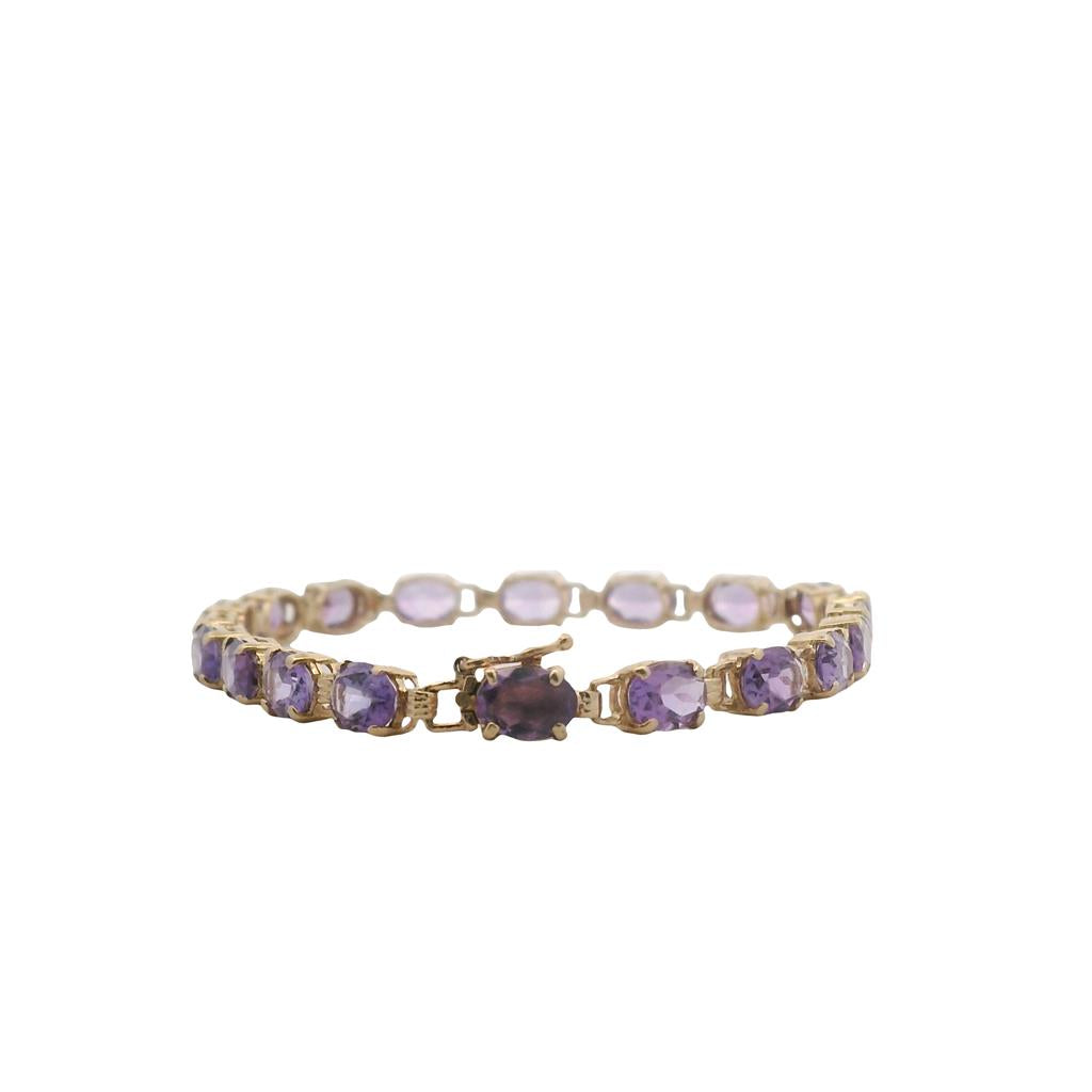 Estate 10K Yellow Gold Oval Amethyst Tennis Bracelet