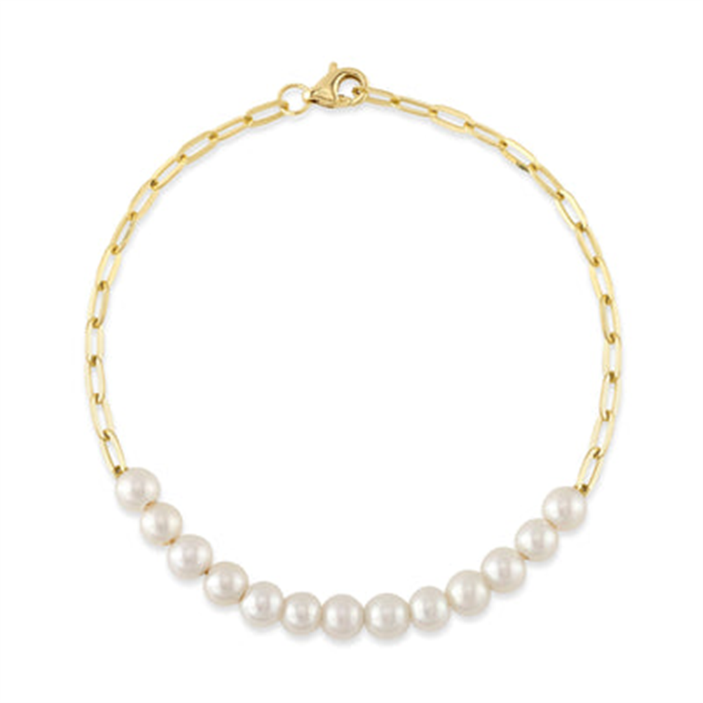 14K Yellow Gold Paperclip Chain & Cultured Pearl Strand Bracelet by Shy Creation