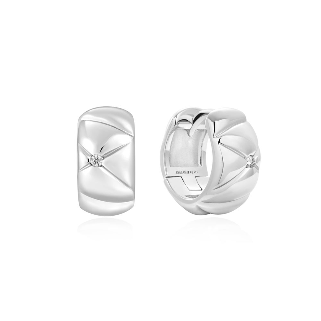 Sterling Silver Cubic Zirconia Kiss Huggie Hoop Earrings by Ania Haie