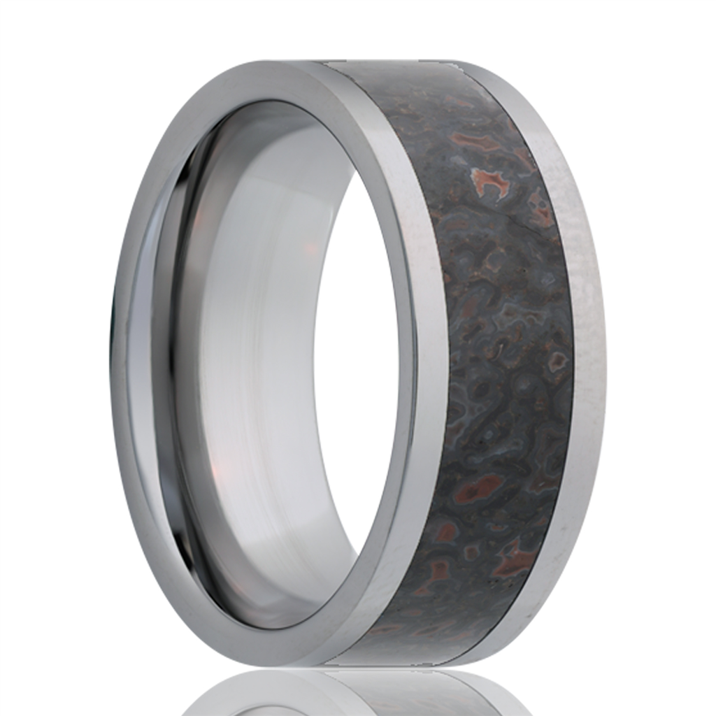 Tungsten Men's Wedding Band with Gray Dinosaur Bone Inlay