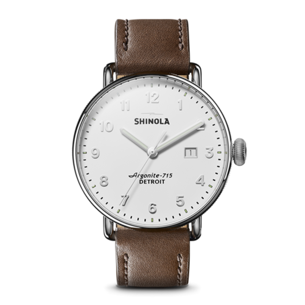 Shinola Canfield 43mm White Dial Brown Leather Strap Men's Watch
