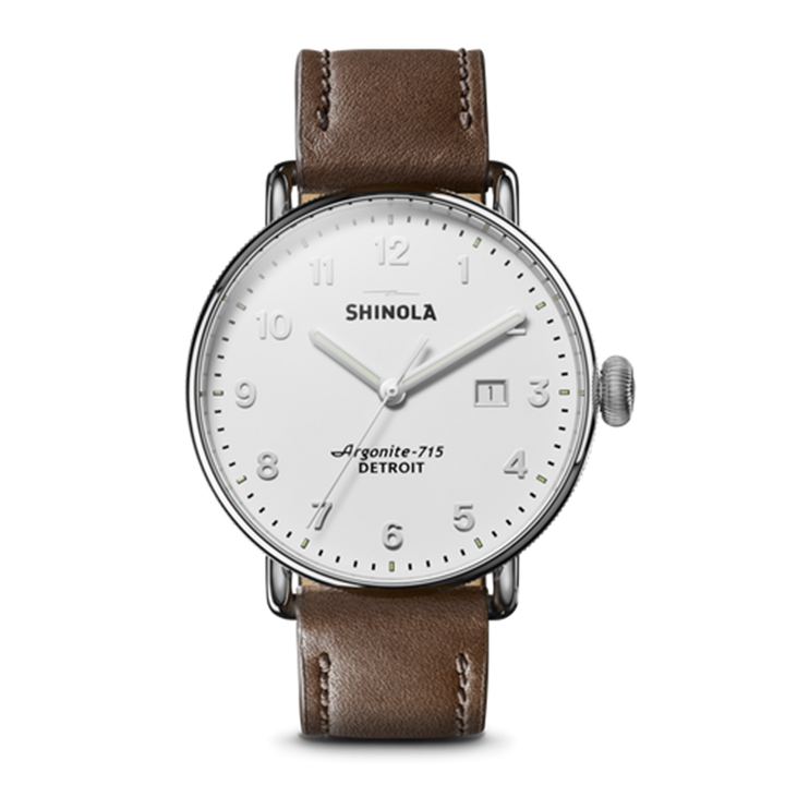 Shinola Canfield 43mm White Dial Brown Leather Strap Men's Watch