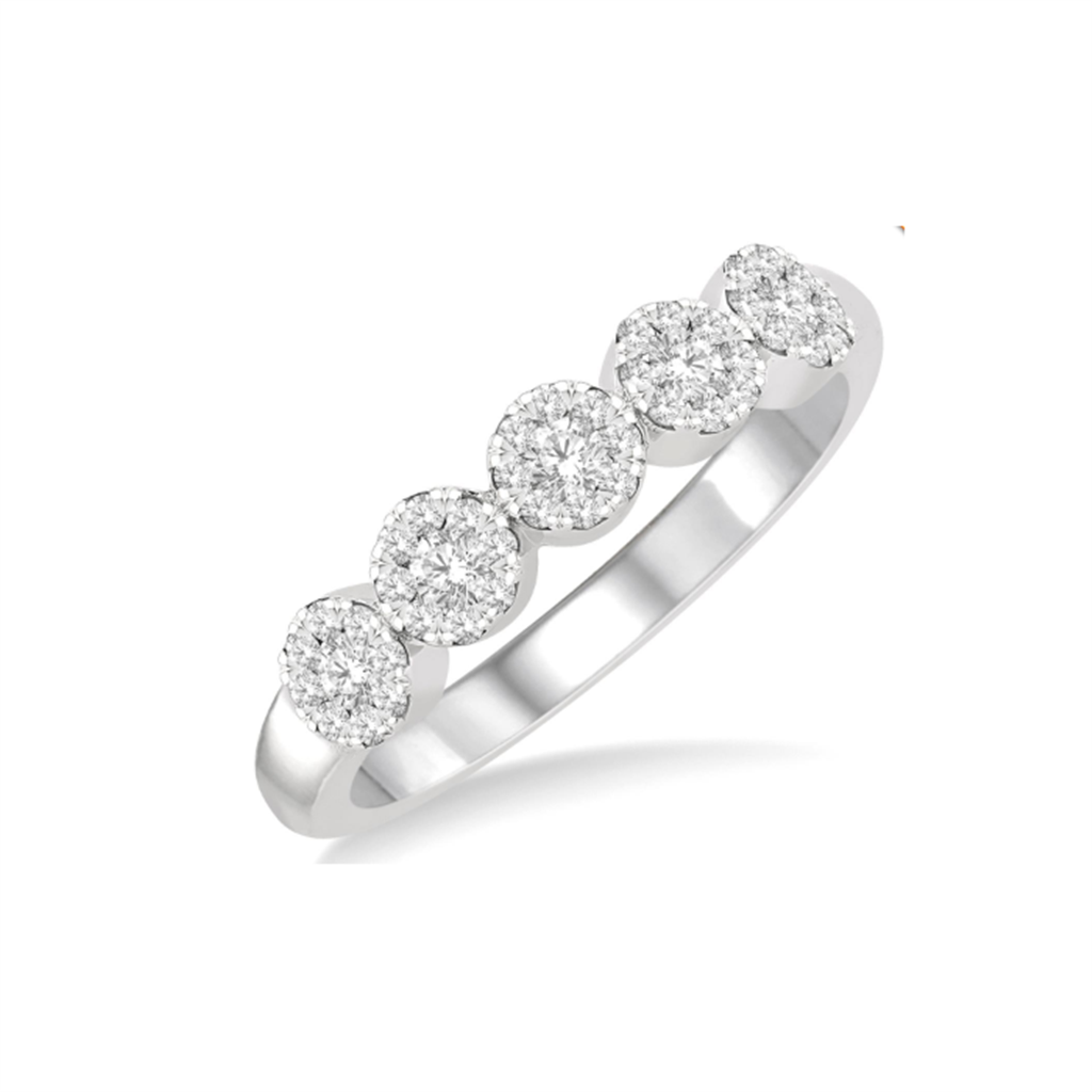 14K White Gold 0.35ctw Diamond Halo Cluster Band