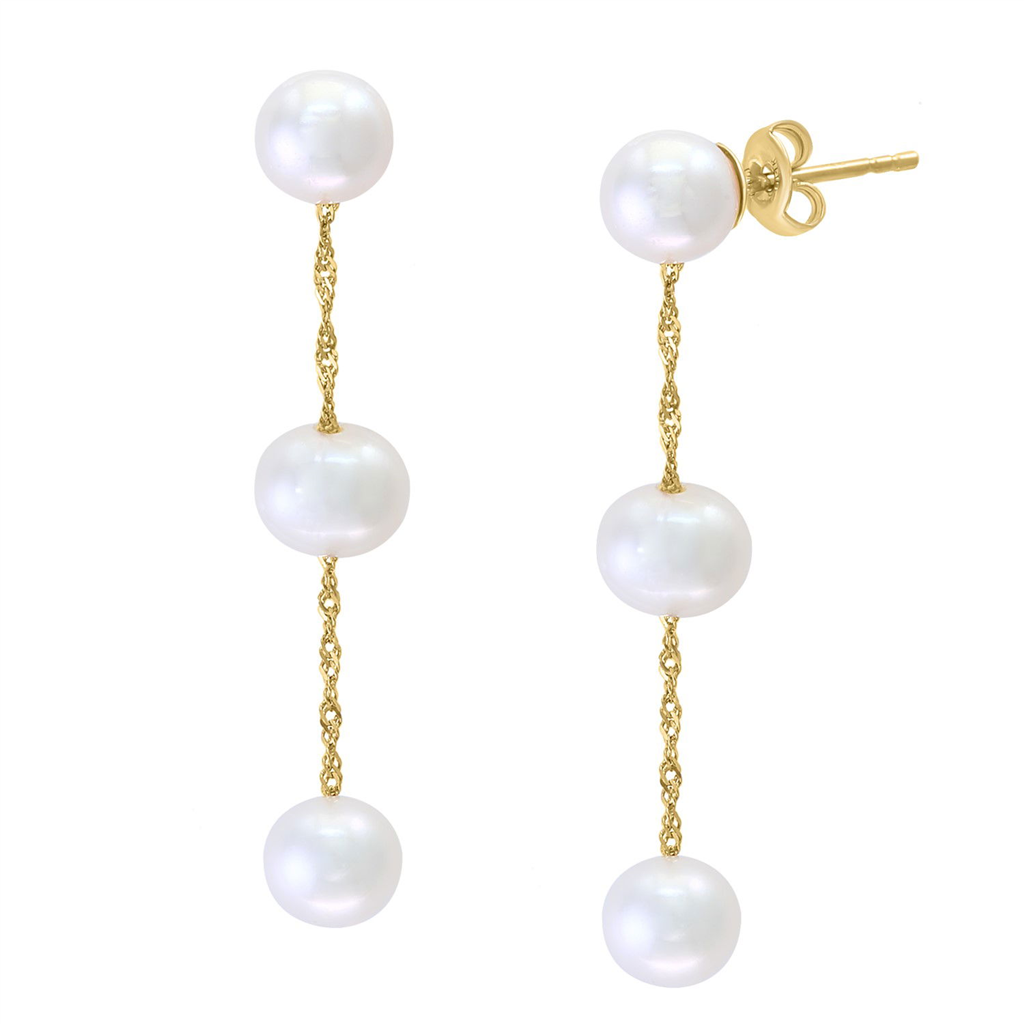 14K Yellow Gold 5.5-6mm Freshwater Pearl Drop Earrings