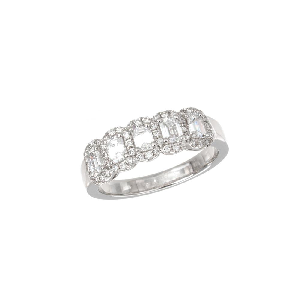 14K White Gold 1.02ctw Five Stone Emerald Cut Diamond Halo Band