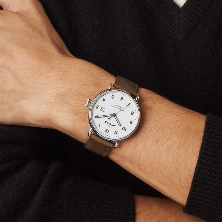 Shinola Canfield 43mm White Dial Brown Leather Strap Men's Watch