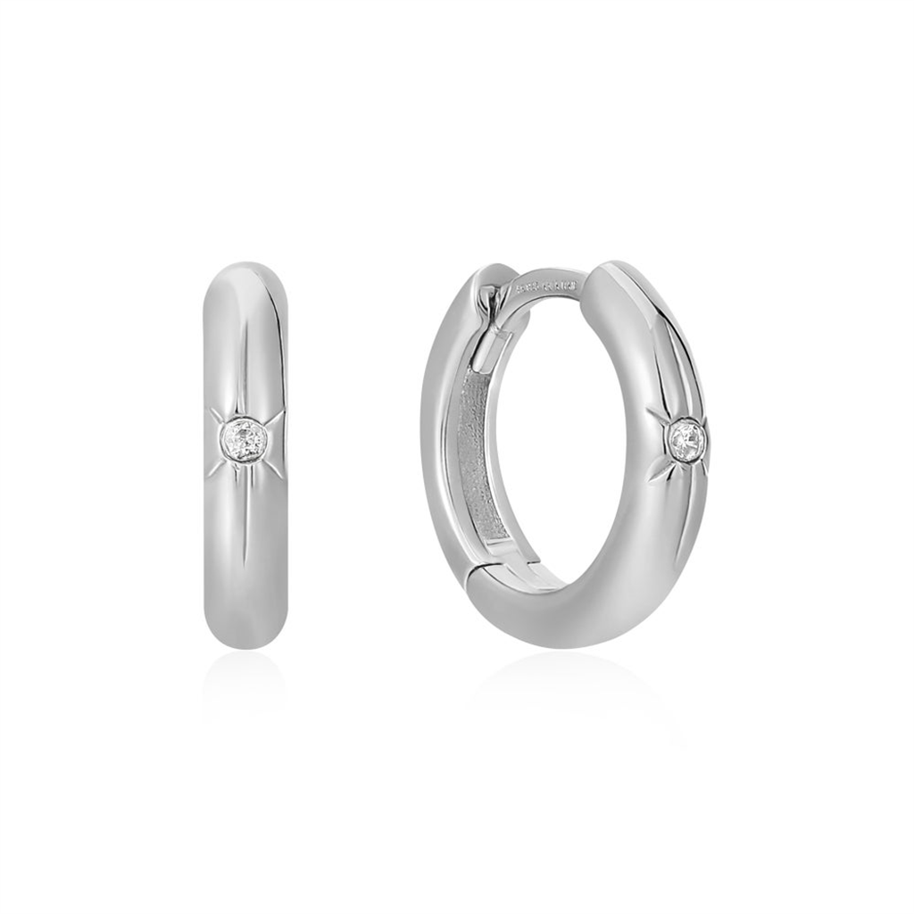 Sterling Silver Star Huggie Hoop Earrings by Ania Haie