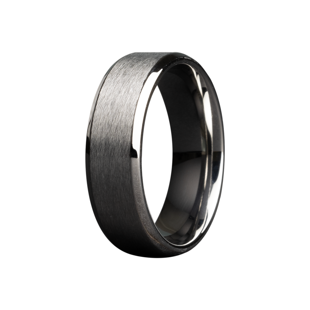 8mm Tungsten Beveled Satin Men's Wedding Band - Classic Contemporary Design by Heavy Stone Rings