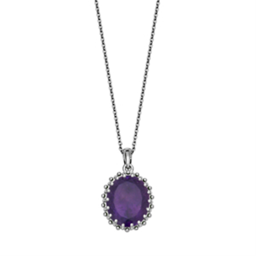 Sterling Silver Oval Amethyst Solitaire Necklace by Samuel B.