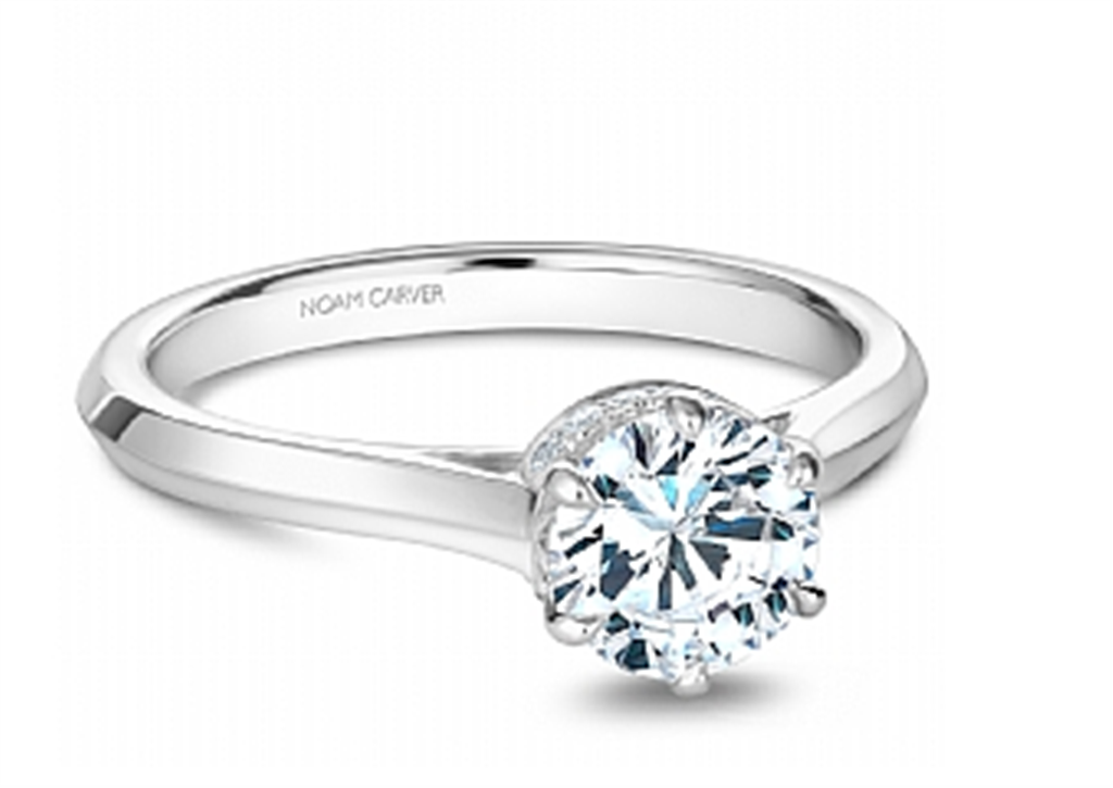 14K White Gold 0.07ctw Diamond Hidden Halo Engagement Ring Mounting by Crown Ring