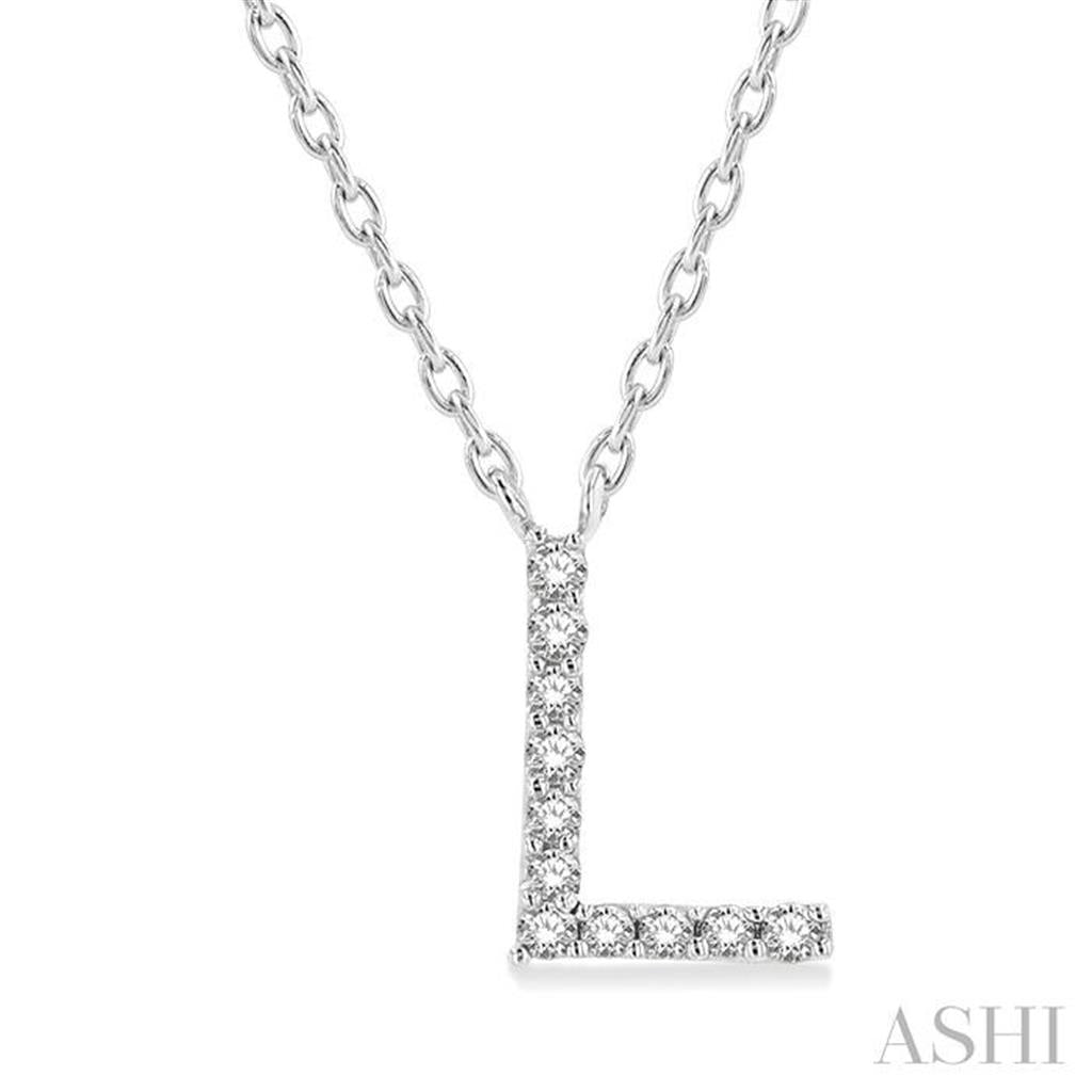 10K White Gold Diamond "L" Initial Pendant Necklace
