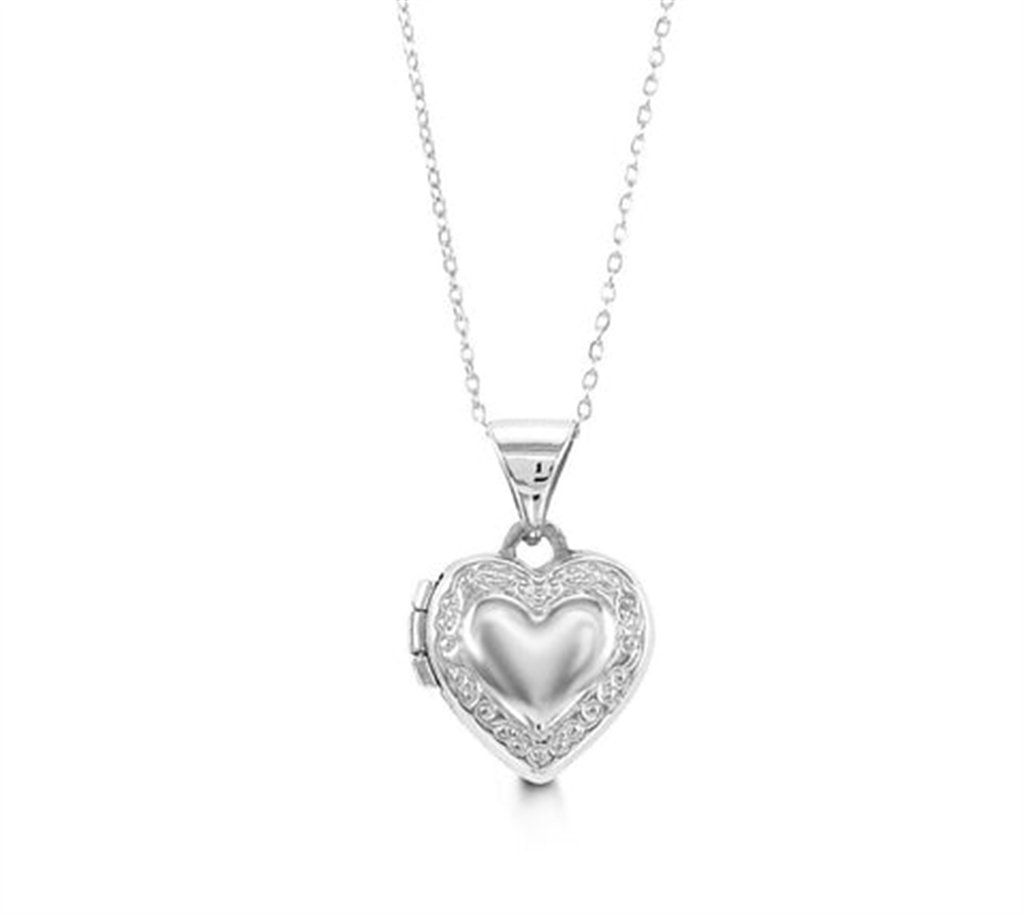10K White Gold Kid's Heart Locket Necklace
