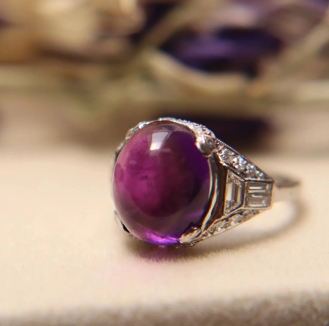 An estate Art Deco amethyst and diamond ring