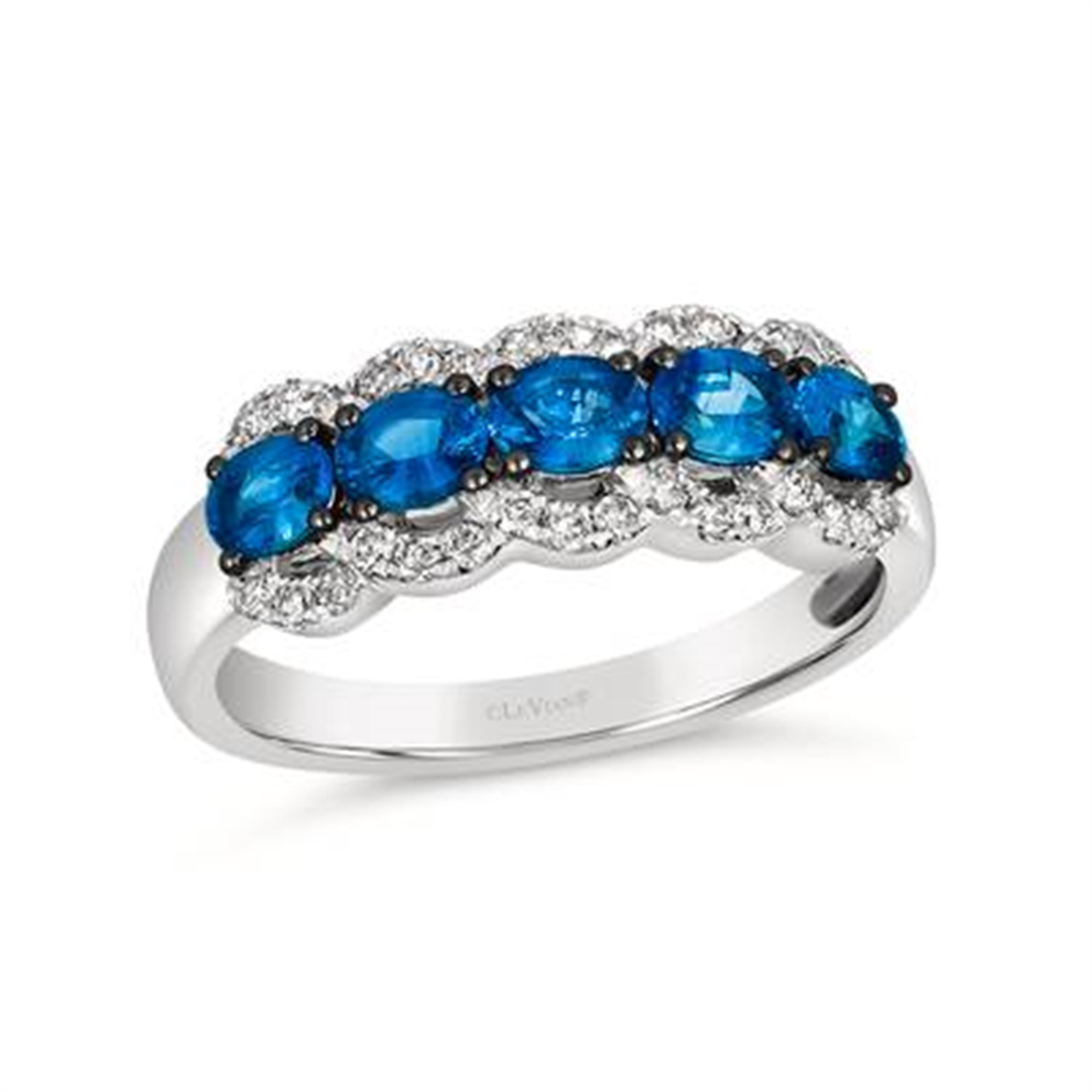 14K White Gold 1.59ctw Oval Blue Sapphire & Nude Diamond Multi Row Band by Le Vian