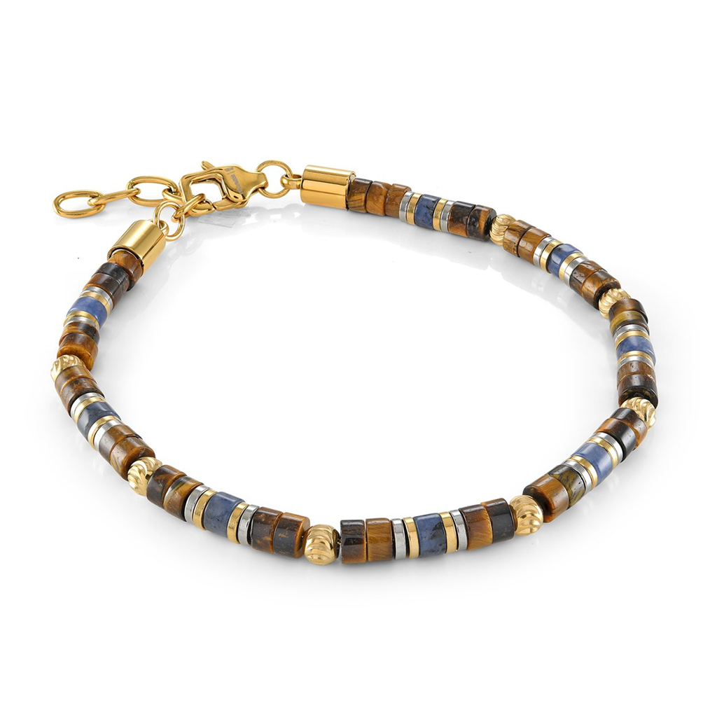 Gold IP Stainless Steel Tiger's Eye and Sodalite Bracelet