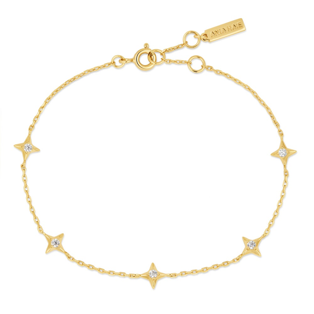 Sterling Silver & 14K Yellow Gold Plated Cubic Zirconia Star Station Bracelet by Ania Haie