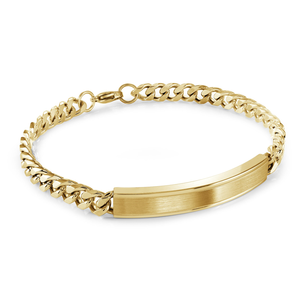 Gold IP Stainless Steel Black Leather Box Clasp Bracelet by Italgem