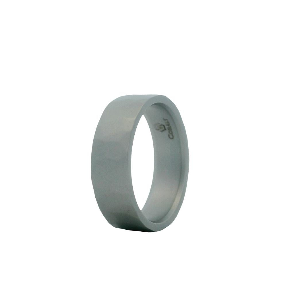 7mm Cobalt Flat Hand Forged Men's Wedding Band - Artisan Crafted Design by Heavy Stone Rings