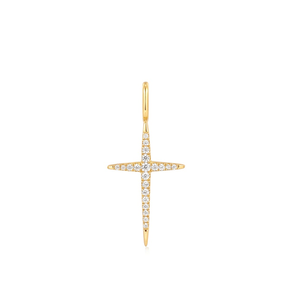 Sterling Silver & 14K Yellow Gold Plated Cubic Zirconia Cross Charm by Ania Haie