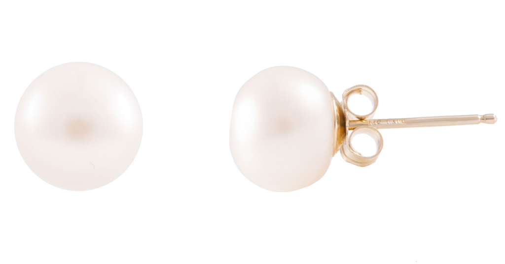 14K Yellow Gold 11-12mm Freshwater Button Pearl Stud Earrings