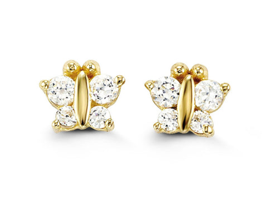 14K Yellow Gold Cubic Zirconia Butterfly Petite Stud Earrings