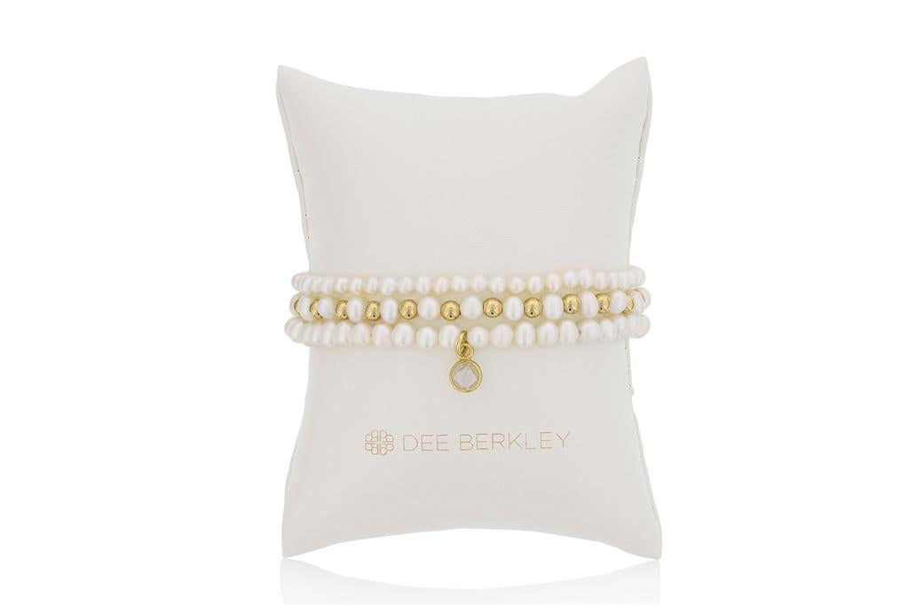 Gold Filled Bead & Freshwater Pearl Stretch Bracelet Set by Dee Berkley