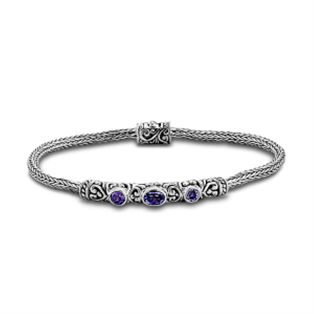 Sterling Silver Amethyst Woven Bar Bracelet by Samuel B.